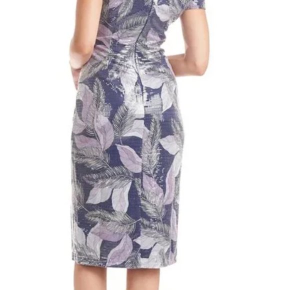 JS COLLECTIONS LEAVES NYLAH SEQUIN BLUE FAUX WRAP DRESS sz 2 - Picture 5 of 5